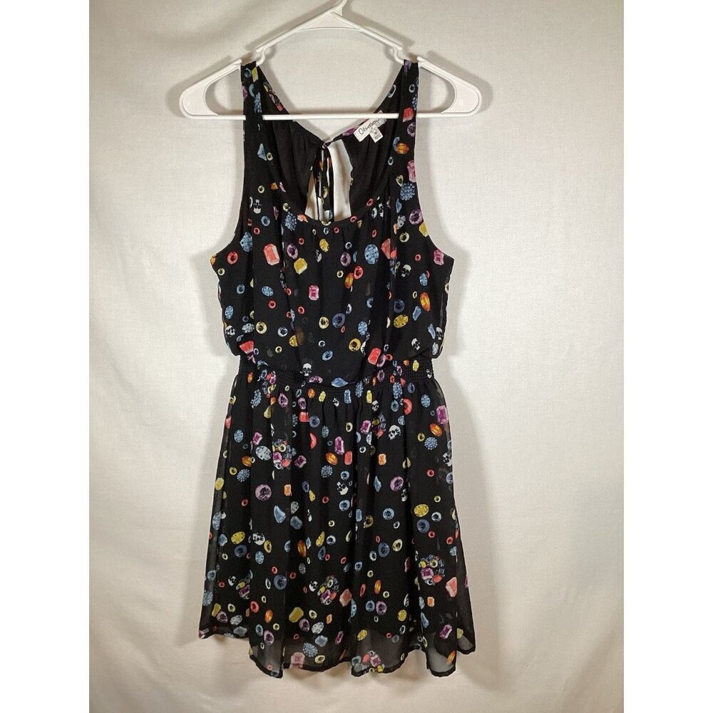 Olsenboye Mini Dress Black Gemstone Skull Print‎ Smocked Waist Whimsigoth Size M